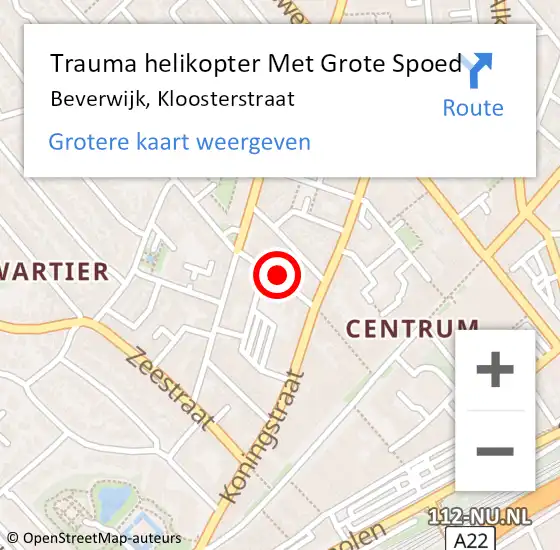 Locatie op kaart van de 112 melding: Trauma helikopter Met Grote Spoed Naar Beverwijk, Kloosterstraat op 8 januari 2022 04:23