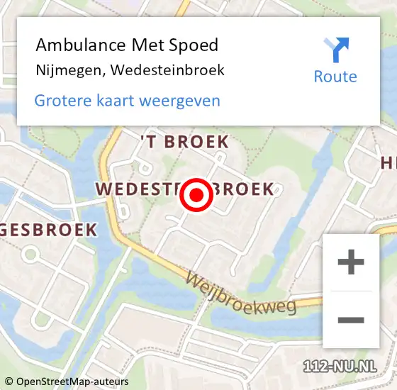 Locatie op kaart van de 112 melding: Ambulance Met Spoed Naar Nijmegen, Wedesteinbroek op 8 januari 2022 04:24