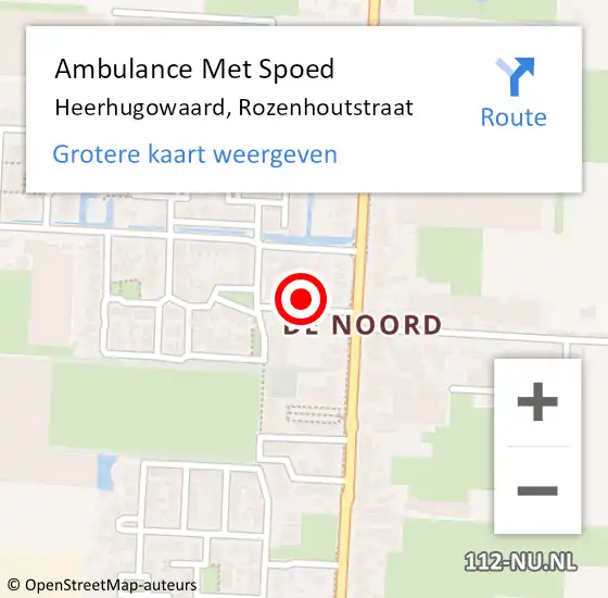 Locatie op kaart van de 112 melding: Ambulance Met Spoed Naar Heerhugowaard, Rozenhoutstraat op 8 januari 2022 04:35