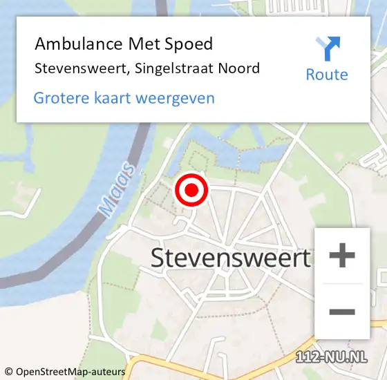 Locatie op kaart van de 112 melding: Ambulance Met Spoed Naar Stevensweert, Singelstraat Noord op 4 juli 2014 16:42