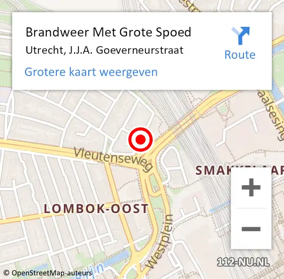 Locatie op kaart van de 112 melding: Brandweer Met Grote Spoed Naar Utrecht, J.J.A. Goeverneurstraat op 8 januari 2022 07:24