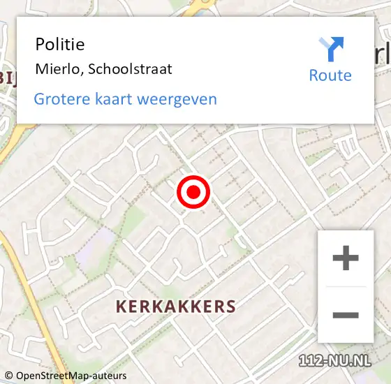 Locatie op kaart van de 112 melding: Politie Mierlo, Schoolstraat op 8 januari 2022 08:37