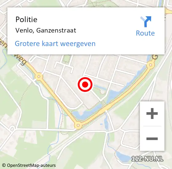 Locatie op kaart van de 112 melding: Politie Venlo, Ganzenstraat op 8 januari 2022 08:51