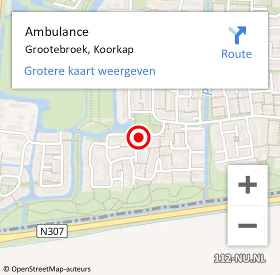 Locatie op kaart van de 112 melding: Ambulance Grootebroek, Koorkap op 8 januari 2022 09:09