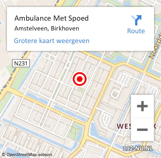 Locatie op kaart van de 112 melding: Ambulance Met Spoed Naar Amstelveen, Birkhoven op 8 januari 2022 09:44