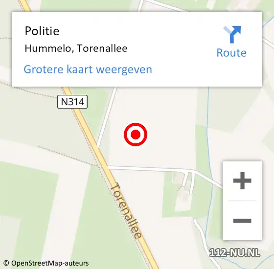 Locatie op kaart van de 112 melding: Politie Hummelo, Torenallee op 8 januari 2022 09:52