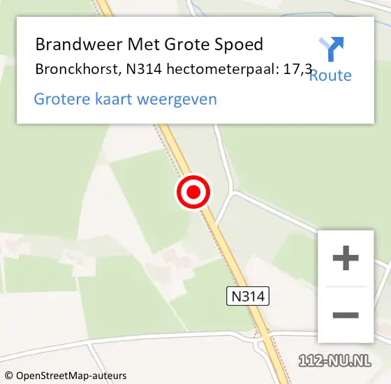 Locatie op kaart van de 112 melding: Brandweer Met Grote Spoed Naar Bronckhorst, N314 hectometerpaal: 17,3 op 8 januari 2022 09:58