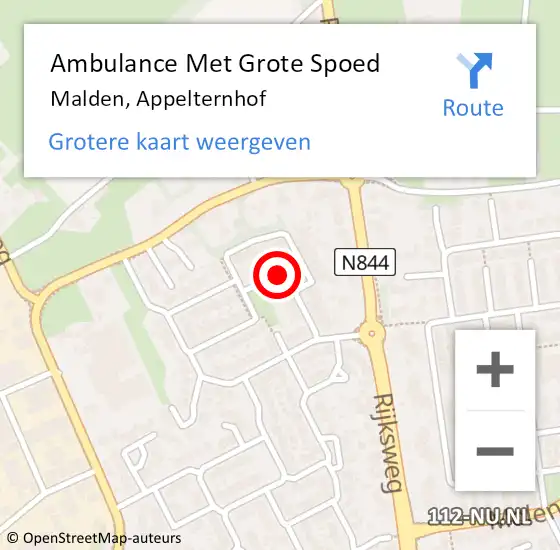 Locatie op kaart van de 112 melding: Ambulance Met Grote Spoed Naar Malden, Appelternhof op 8 januari 2022 10:33