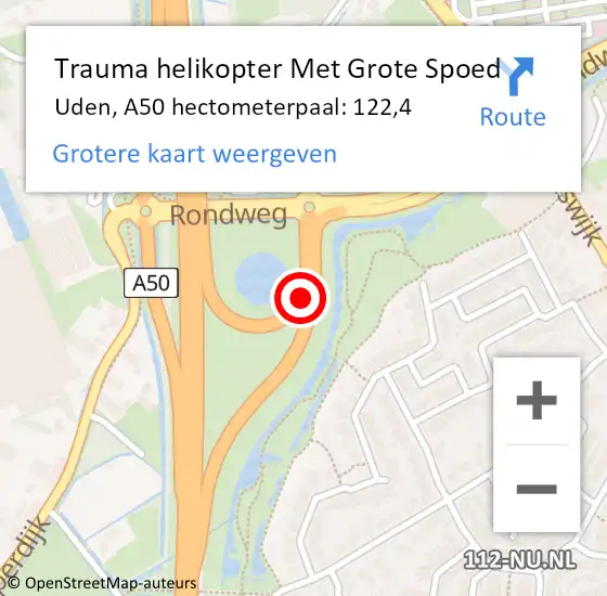 Locatie op kaart van de 112 melding: Trauma helikopter Met Grote Spoed Naar Uden, A50 hectometerpaal: 122,4 op 8 januari 2022 11:11