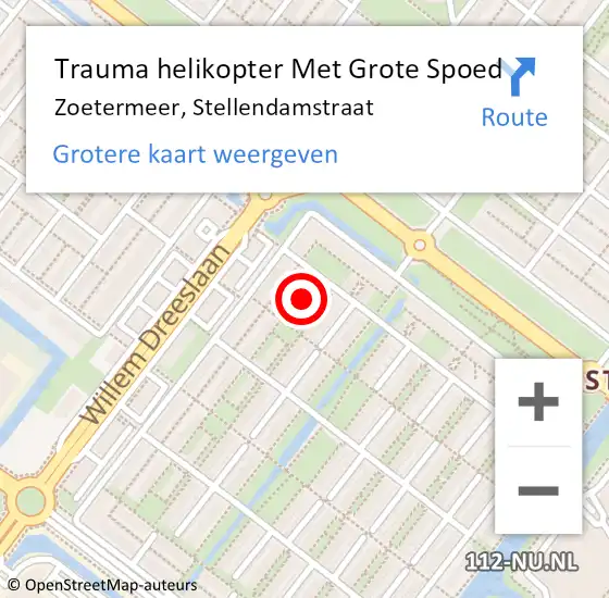 Locatie op kaart van de 112 melding: Trauma helikopter Met Grote Spoed Naar Zoetermeer, Stellendamstraat op 8 januari 2022 11:46