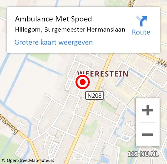 Locatie op kaart van de 112 melding: Ambulance Met Spoed Naar Hillegom, Burgemeester Hermanslaan op 8 januari 2022 12:18