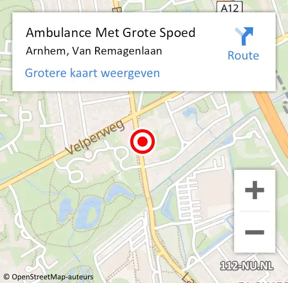 Locatie op kaart van de 112 melding: Ambulance Met Grote Spoed Naar Arnhem, Van Remagenlaan op 8 januari 2022 12:19