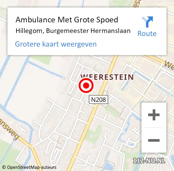 Locatie op kaart van de 112 melding: Ambulance Met Grote Spoed Naar Hillegom, Burgemeester Hermanslaan op 8 januari 2022 12:19