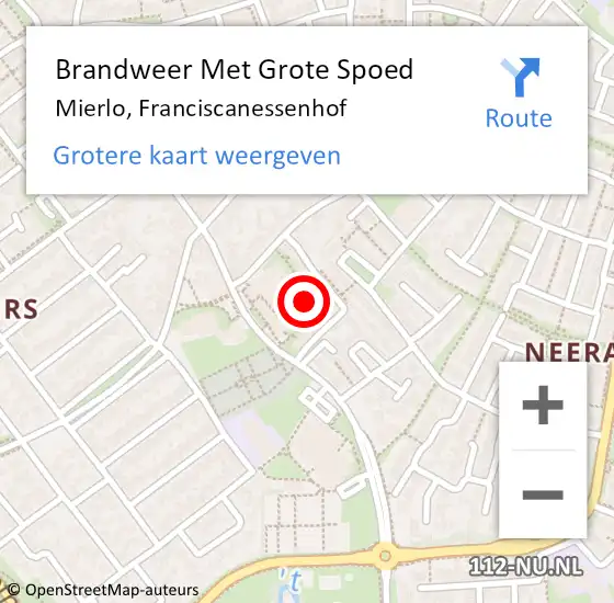 Locatie op kaart van de 112 melding: Brandweer Met Grote Spoed Naar Mierlo, Franciscanessenhof op 8 januari 2022 14:34