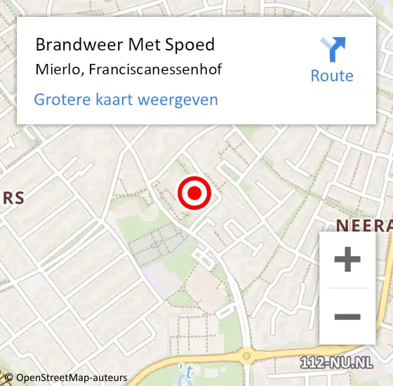 Locatie op kaart van de 112 melding: Brandweer Met Spoed Naar Mierlo, Franciscanessenhof op 8 januari 2022 14:36