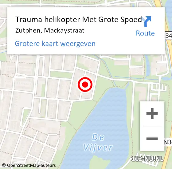 Locatie op kaart van de 112 melding: Trauma helikopter Met Grote Spoed Naar Zutphen, Mackaystraat op 8 januari 2022 14:41