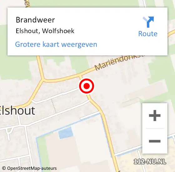 Locatie op kaart van de 112 melding: Brandweer Elshout, Wolfshoek op 4 juli 2014 17:20