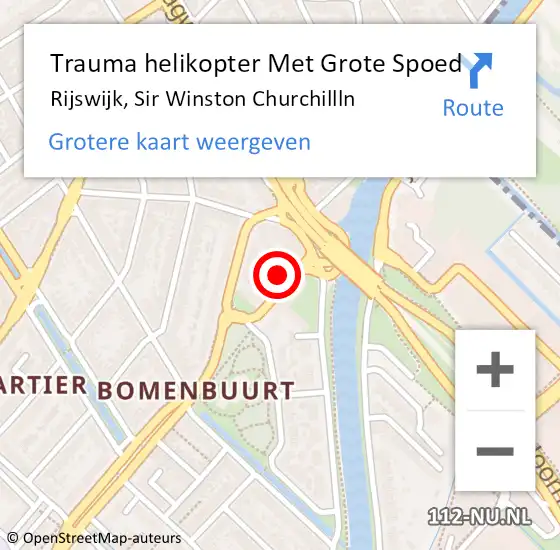 Locatie op kaart van de 112 melding: Trauma helikopter Met Grote Spoed Naar Rijswijk, Sir Winston Churchillln op 8 januari 2022 15:11