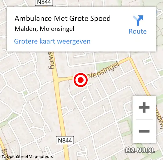 Locatie op kaart van de 112 melding: Ambulance Met Grote Spoed Naar Malden, Molensingel op 8 januari 2022 15:17