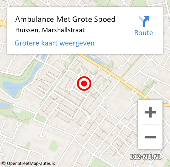 Locatie op kaart van de 112 melding: Ambulance Met Grote Spoed Naar Huissen, Marshallstraat op 8 januari 2022 15:28