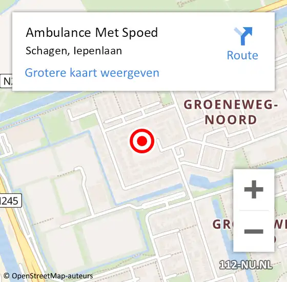 Locatie op kaart van de 112 melding: Ambulance Met Spoed Naar Schagen, Iepenlaan op 8 januari 2022 15:32