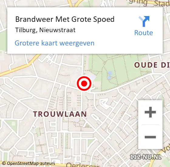 Locatie op kaart van de 112 melding: Brandweer Met Grote Spoed Naar Tilburg, Nieuwstraat op 8 januari 2022 15:40