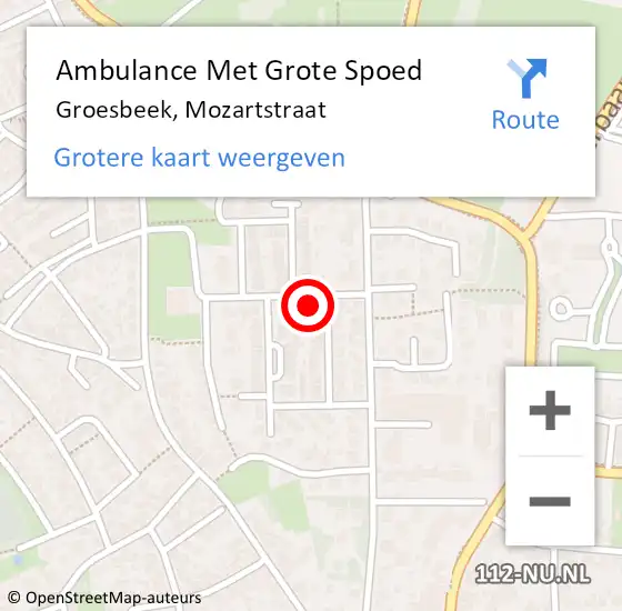 Locatie op kaart van de 112 melding: Ambulance Met Grote Spoed Naar Groesbeek, Mozartstraat op 8 januari 2022 15:44