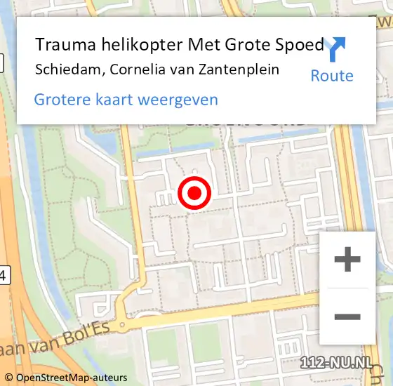 Locatie op kaart van de 112 melding: Trauma helikopter Met Grote Spoed Naar Schiedam, Cornelia van Zantenplein op 8 januari 2022 15:48