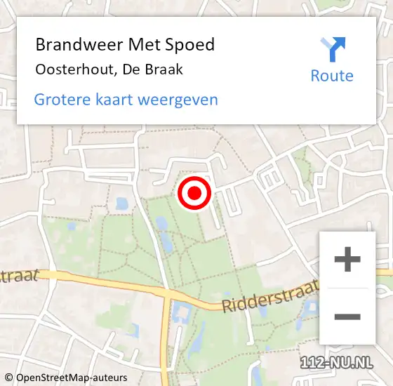 Locatie op kaart van de 112 melding: Brandweer Met Spoed Naar Oosterhout, De Braak op 8 januari 2022 16:12