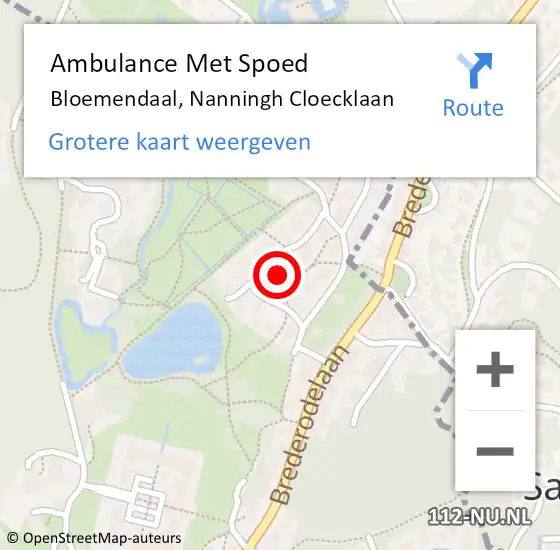 Locatie op kaart van de 112 melding: Ambulance Met Spoed Naar Bloemendaal, Nanningh Cloecklaan op 8 januari 2022 16:17