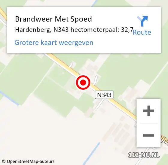 Locatie op kaart van de 112 melding: Brandweer Met Spoed Naar Hardenberg, N343 hectometerpaal: 32,7 op 8 januari 2022 16:30