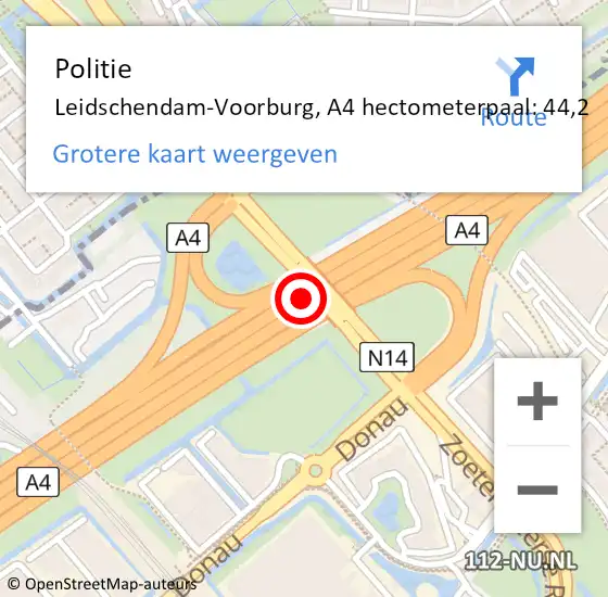Locatie op kaart van de 112 melding: Politie Leidschendam-Voorburg, A4 hectometerpaal: 44,2 op 8 januari 2022 16:54