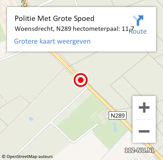 Locatie op kaart van de 112 melding: Politie Met Grote Spoed Naar Woensdrecht, N289 hectometerpaal: 11,7 op 8 januari 2022 16:54