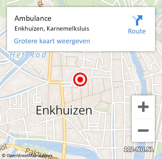 Locatie op kaart van de 112 melding: Ambulance Enkhuizen, Karnemelksluis op 8 januari 2022 17:32