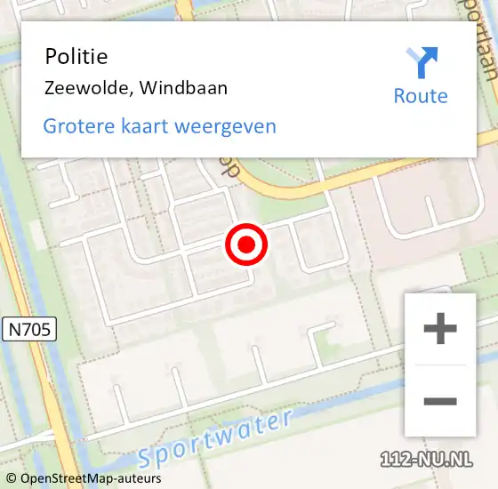 Locatie op kaart van de 112 melding: Politie Zeewolde, Windbaan op 8 januari 2022 18:11