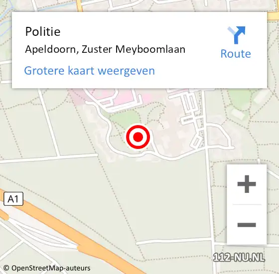 Locatie op kaart van de 112 melding: Politie Apeldoorn, Zuster Meyboomlaan op 8 januari 2022 18:28