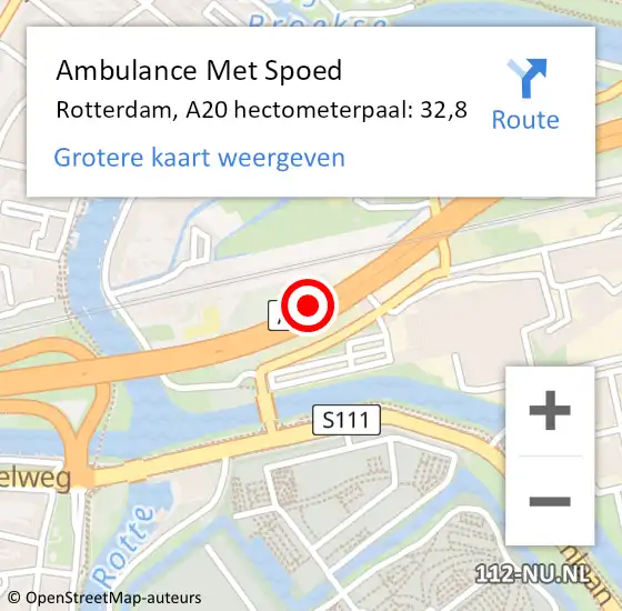 Locatie op kaart van de 112 melding: Ambulance Met Spoed Naar Rotterdam, A20 hectometerpaal: 32,8 op 8 januari 2022 18:40