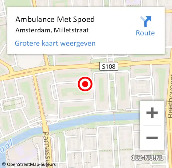 Locatie op kaart van de 112 melding: Ambulance Met Spoed Naar Amsterdam, Milletstraat op 8 januari 2022 19:10