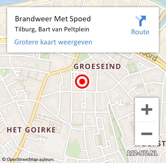 Locatie op kaart van de 112 melding: Brandweer Met Spoed Naar Tilburg, Bart van Peltplein op 8 januari 2022 20:07