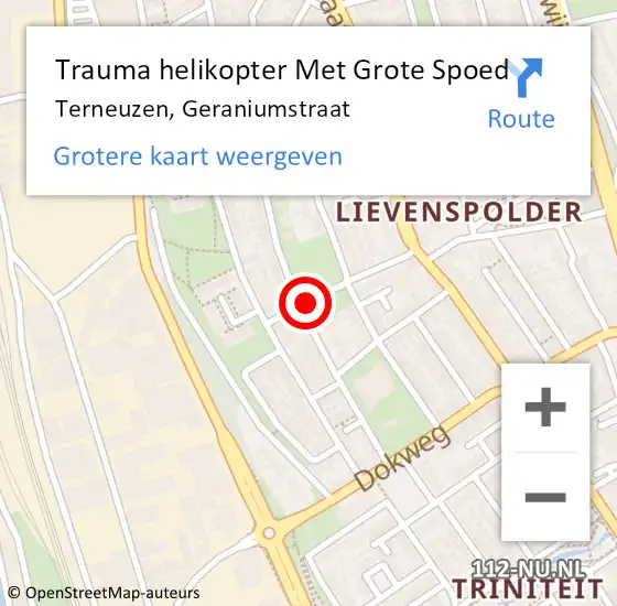 Locatie op kaart van de 112 melding: Trauma helikopter Met Grote Spoed Naar Terneuzen, Geraniumstraat op 8 januari 2022 20:51