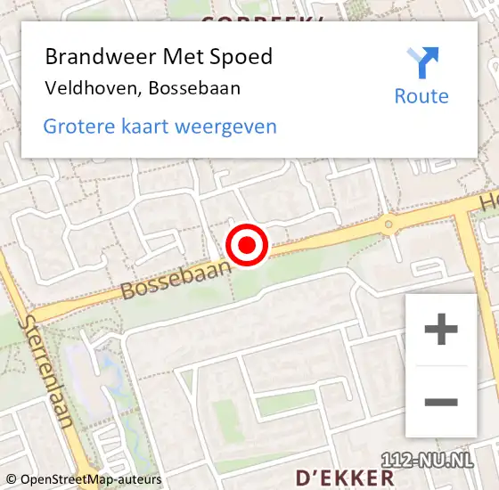 Locatie op kaart van de 112 melding: Brandweer Met Spoed Naar Veldhoven, Bossebaan op 8 januari 2022 21:03