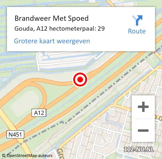 Locatie op kaart van de 112 melding: Brandweer Met Spoed Naar Gouda, A12 hectometerpaal: 29 op 8 januari 2022 21:41