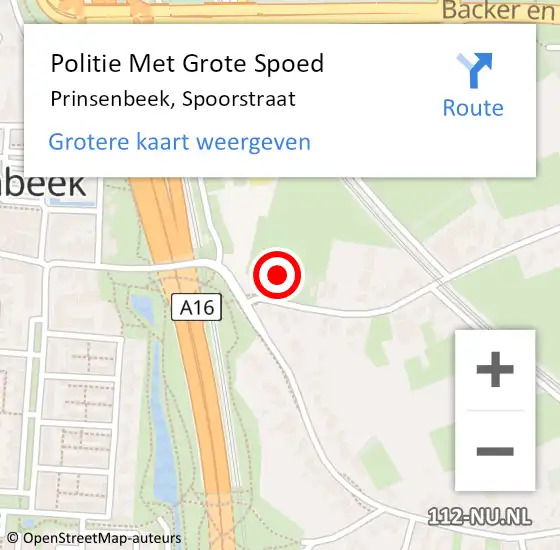 Locatie op kaart van de 112 melding: Politie Met Grote Spoed Naar Prinsenbeek, Spoorstraat op 8 januari 2022 22:22