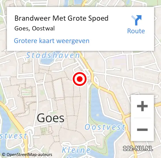 Locatie op kaart van de 112 melding: Brandweer Met Grote Spoed Naar Goes, Oostwal op 8 januari 2022 22:39