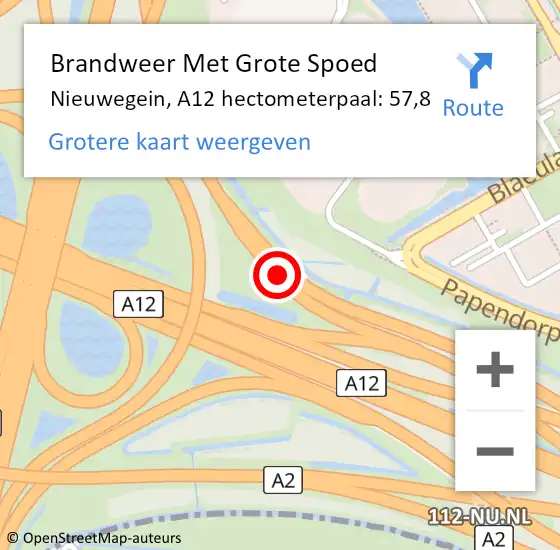 Locatie op kaart van de 112 melding: Brandweer Met Grote Spoed Naar Nieuwegein, A12 hectometerpaal: 57,8 op 8 januari 2022 23:20