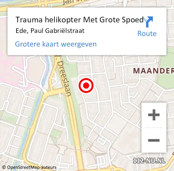 Locatie op kaart van de 112 melding: Trauma helikopter Met Grote Spoed Naar Ede, Paul Gabriëlstraat op 8 januari 2022 23:25