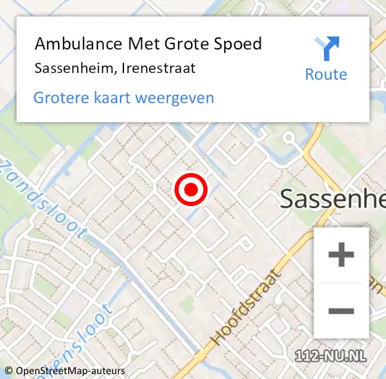 Locatie op kaart van de 112 melding: Ambulance Met Grote Spoed Naar Sassenheim, Irenestraat op 8 januari 2022 23:57