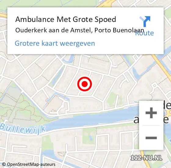 Locatie op kaart van de 112 melding: Ambulance Met Grote Spoed Naar Ouderkerk aan de Amstel, Porto Buenolaan op 9 januari 2022 00:23