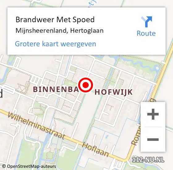 Locatie op kaart van de 112 melding: Brandweer Met Spoed Naar Mijnsheerenland, Hertoglaan op 9 januari 2022 01:27