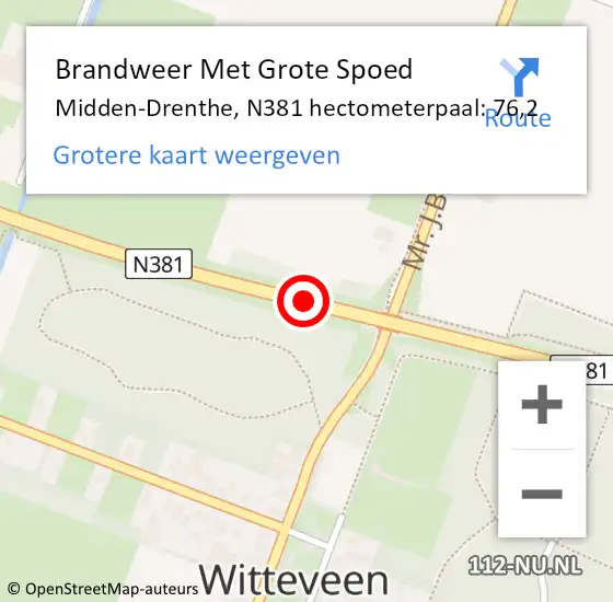 Locatie op kaart van de 112 melding: Brandweer Met Grote Spoed Naar Midden-Drenthe, N381 hectometerpaal: 76,2 op 9 januari 2022 01:43